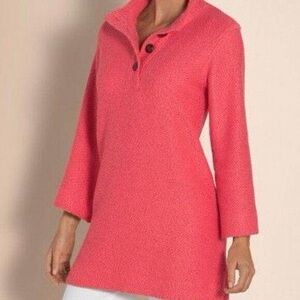 Soft Surroundings Knit Cotton Blend Large Buttons 3/4 Sleeves Pink Tunic Top S